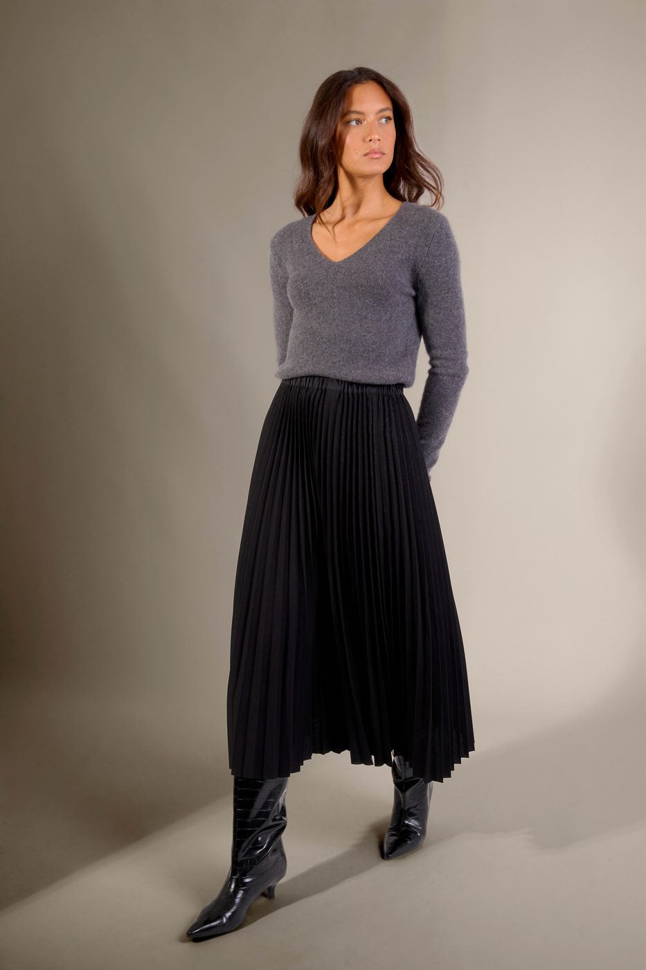 Pull Col V 4 Fils Gaby - Anthracite Chiné