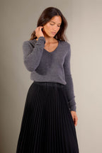 Pull Col V 4 Fils Gaby - Anthracite Chiné