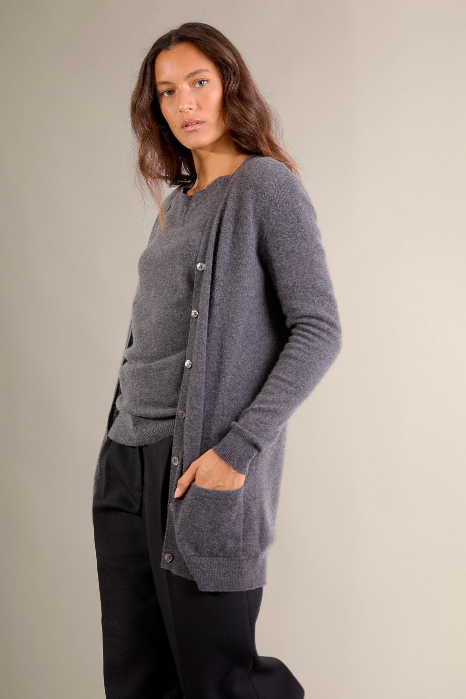 Cardigan Col V Pearl - Anthracite Chiné
