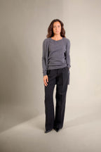 Cardigan Col V Pearl - Anthracite Chiné
