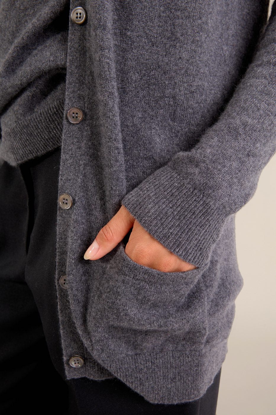 Cardigan Col V Pearl - Anthracite Chiné