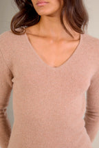 Maglione Collo A V 4 Fili Gaby - Cammello Melange
