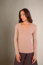 Maglione Collo A V 4 Fili Gaby - Cammello Melange