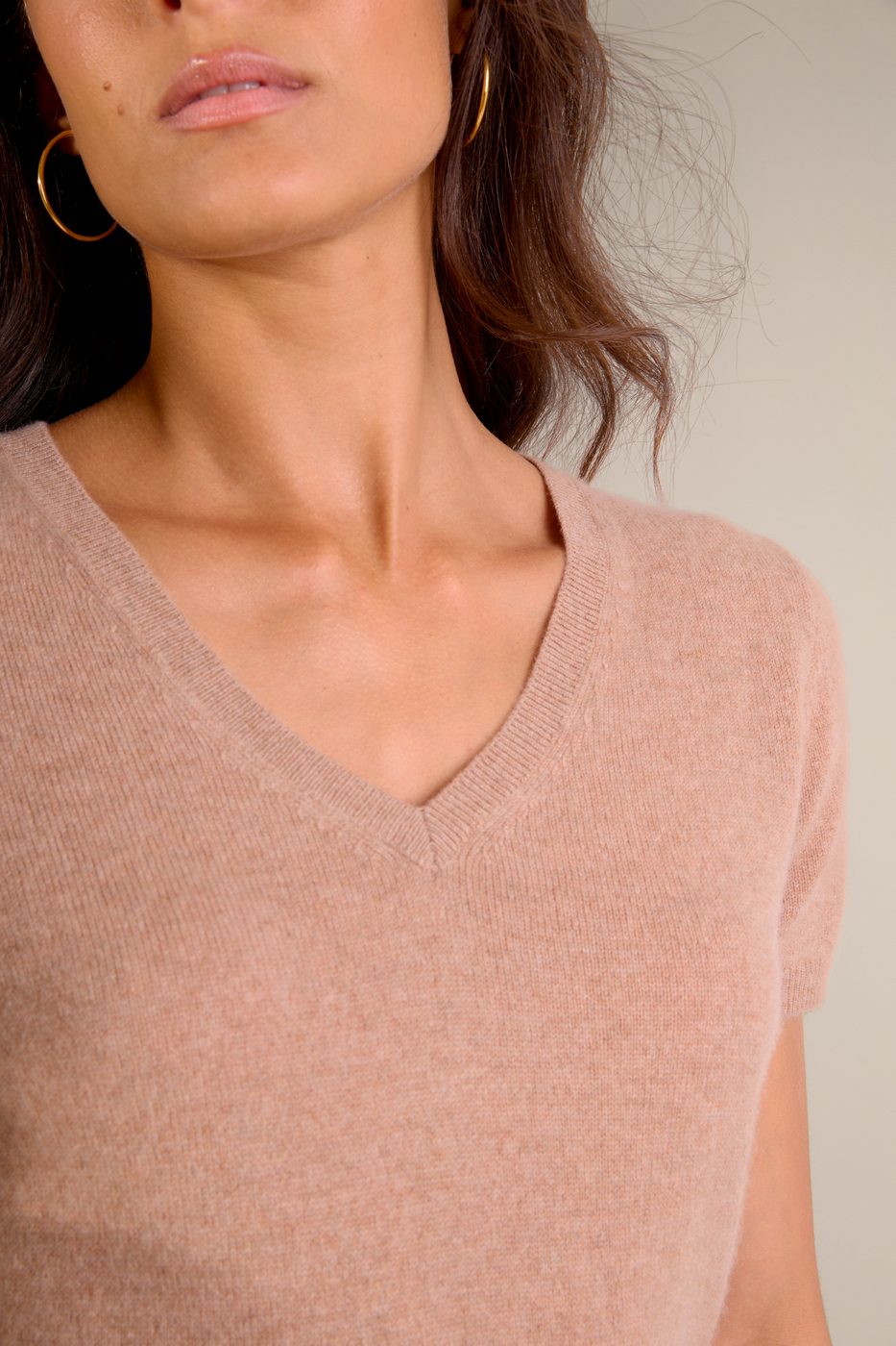 T-Shirt Col V Efimia - Camel Chiné