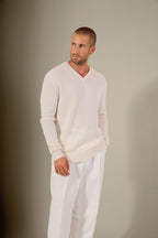 V-Neck Sweater, 4-Ply - Enzo - Snow