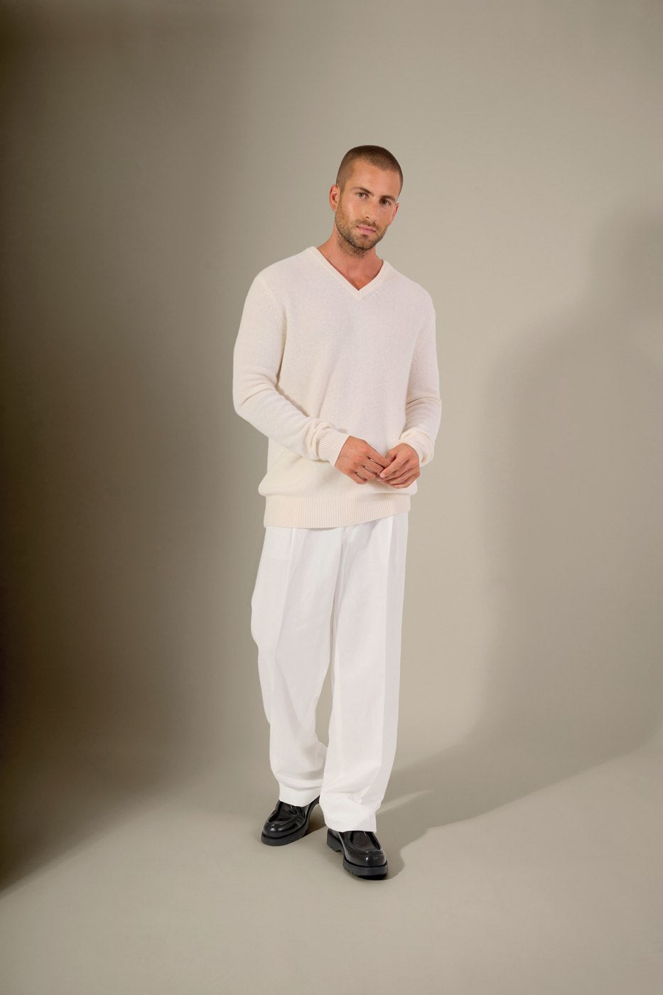V-Neck Sweater, 4-Ply - Enzo - Snow