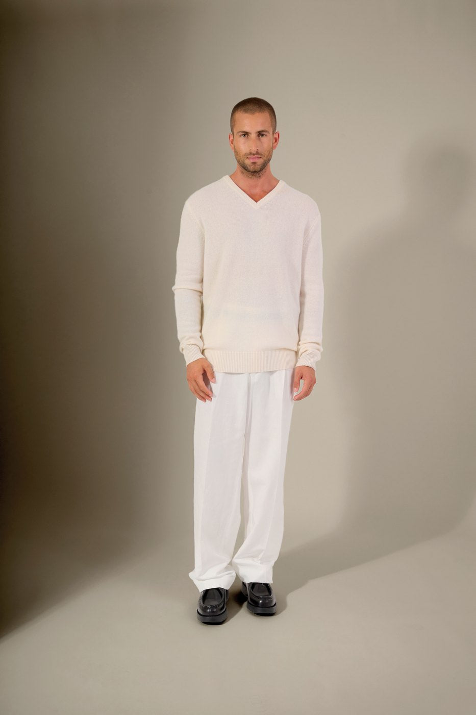 V-Neck Sweater, 4-Ply - Enzo - Snow