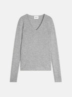 V-Neck Sweater, 4-Ply - Gaby - Heather Cloud