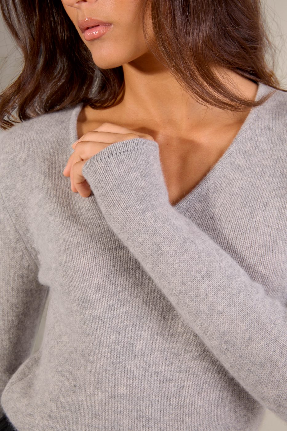V-Neck Sweater, 4-Ply - Gaby - Heather Cloud