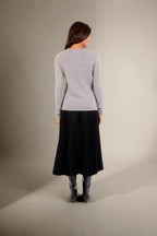 V-Neck Sweater, 4-Ply - Gaby - Heather Cloud