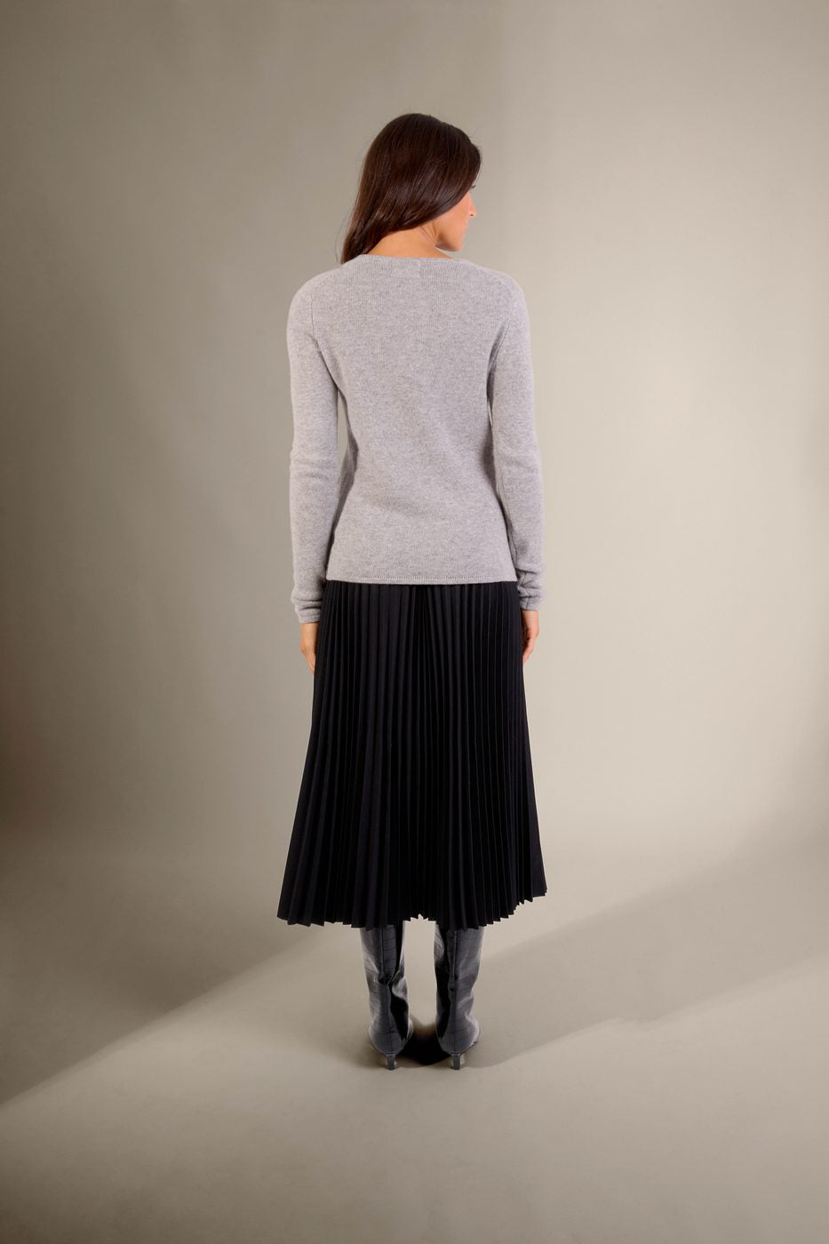 V-Neck Sweater, 4-Ply - Gaby - Heather Cloud