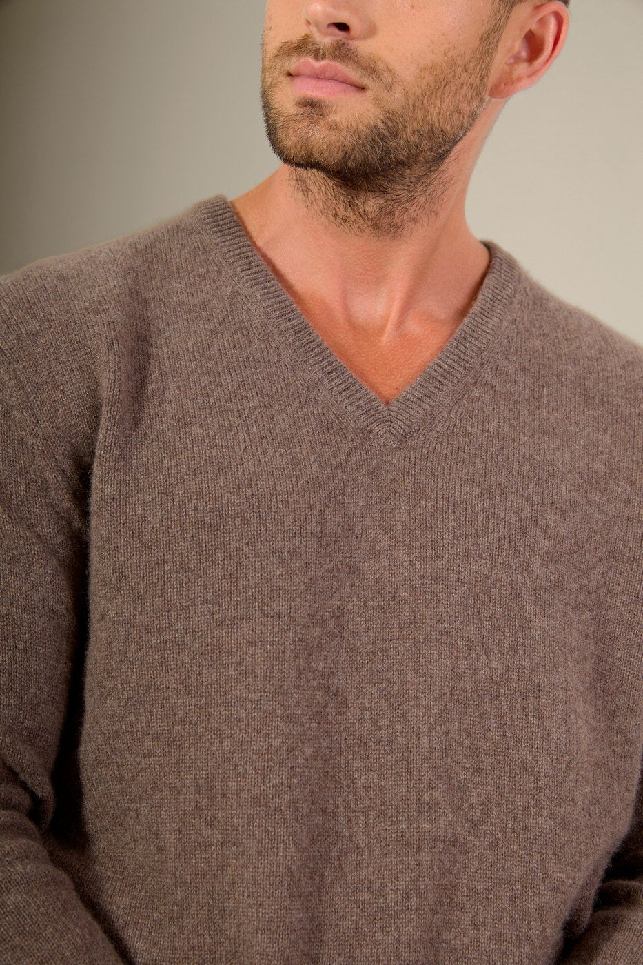V-Neck Sweater, 4-Ply - Enzo - Heather Taupe