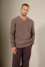 V-Neck Sweater, 4-Ply - Enzo - Heather Taupe
