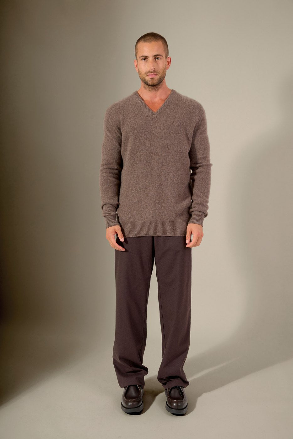 V-Neck Sweater, 4-Ply - Enzo - Heather Taupe