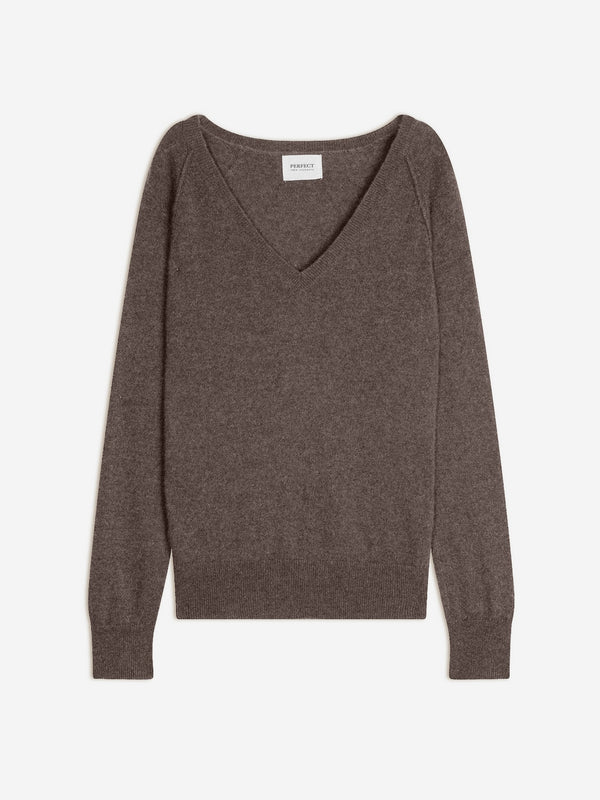 V-halset Strikbluse Penelope - Meleret Taupe