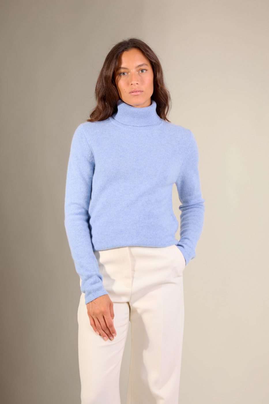 Pull Col Roulé 4 Fils Willow - Bleu Ciel Chiné