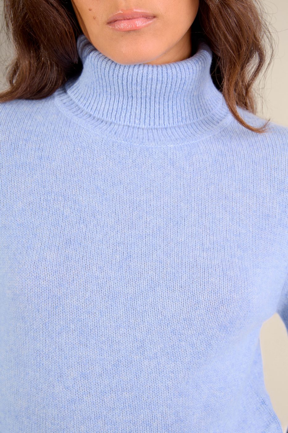 Pull Col Roulé 4 Fils Willow - Bleu Ciel Chiné
