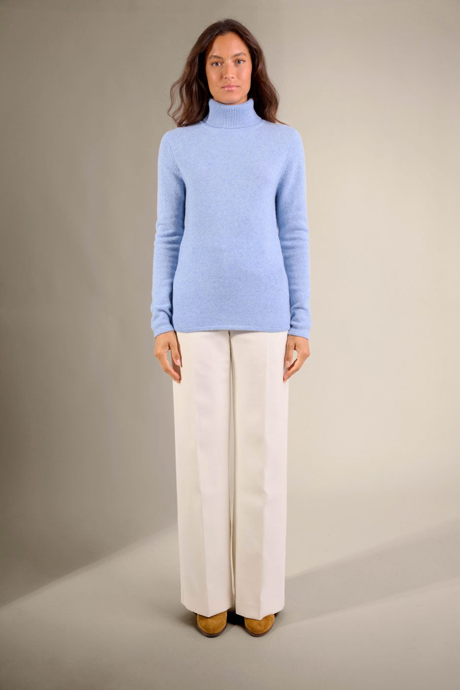 Pull Col Roulé 4 Fils Willow - Bleu Ciel Chiné