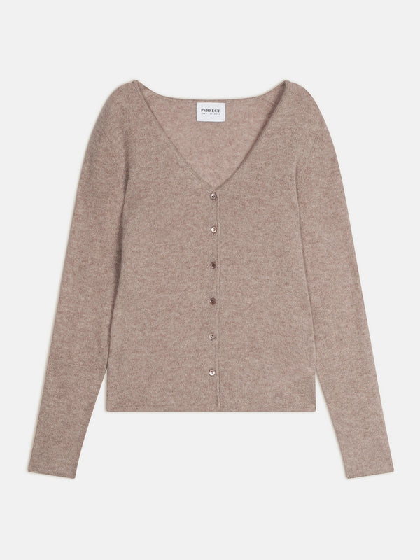 V-Ringad Kofta Paige - Ljus Melerad Taupe