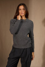 Pull Col Rond 4 Fils Oceane - Anthracite Chiné