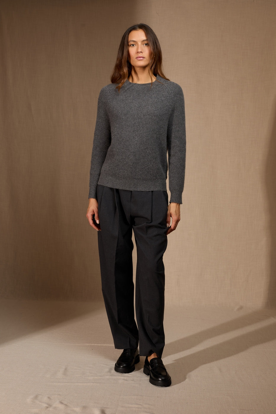 Pull Col Rond 4 Fils Oceane - Anthracite Chiné