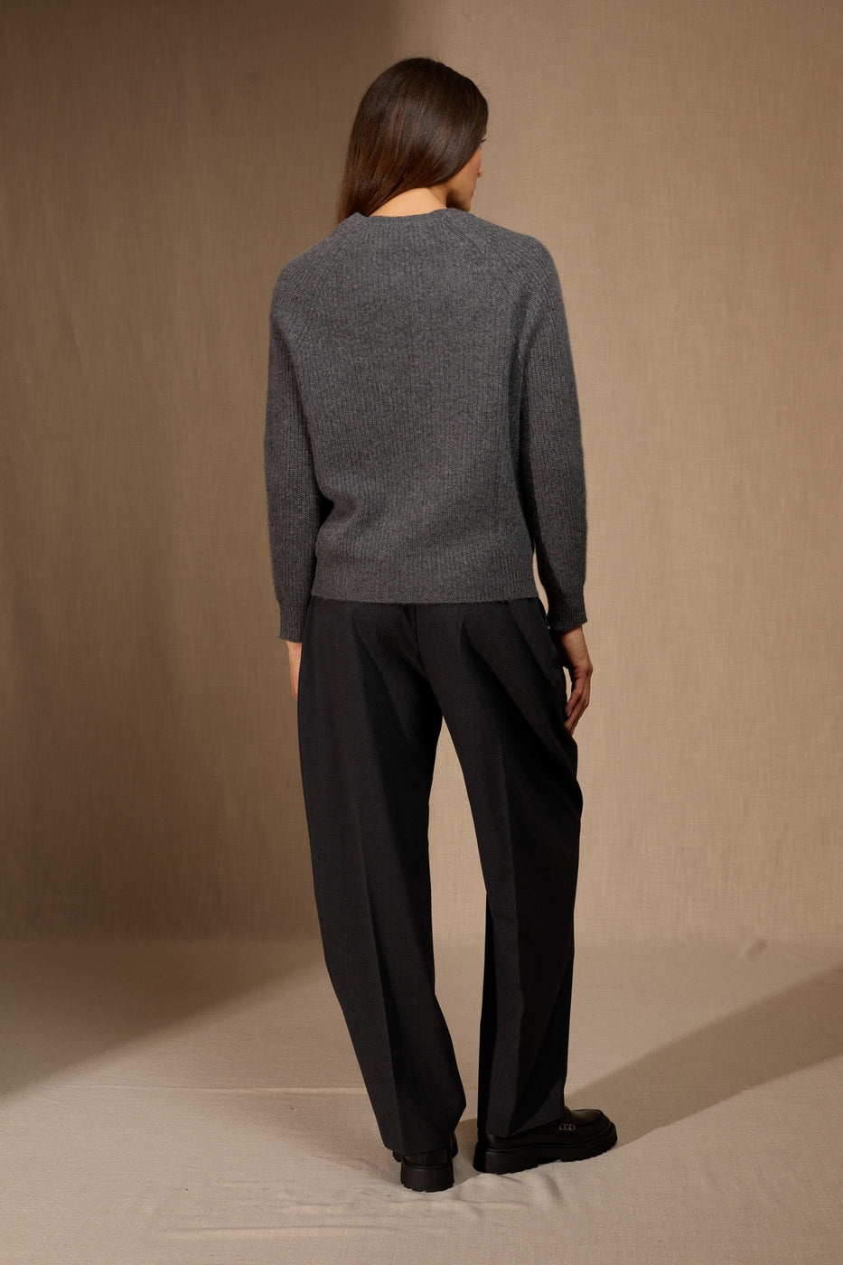 Pull Col Rond 4 Fils Oceane - Anthracite Chiné