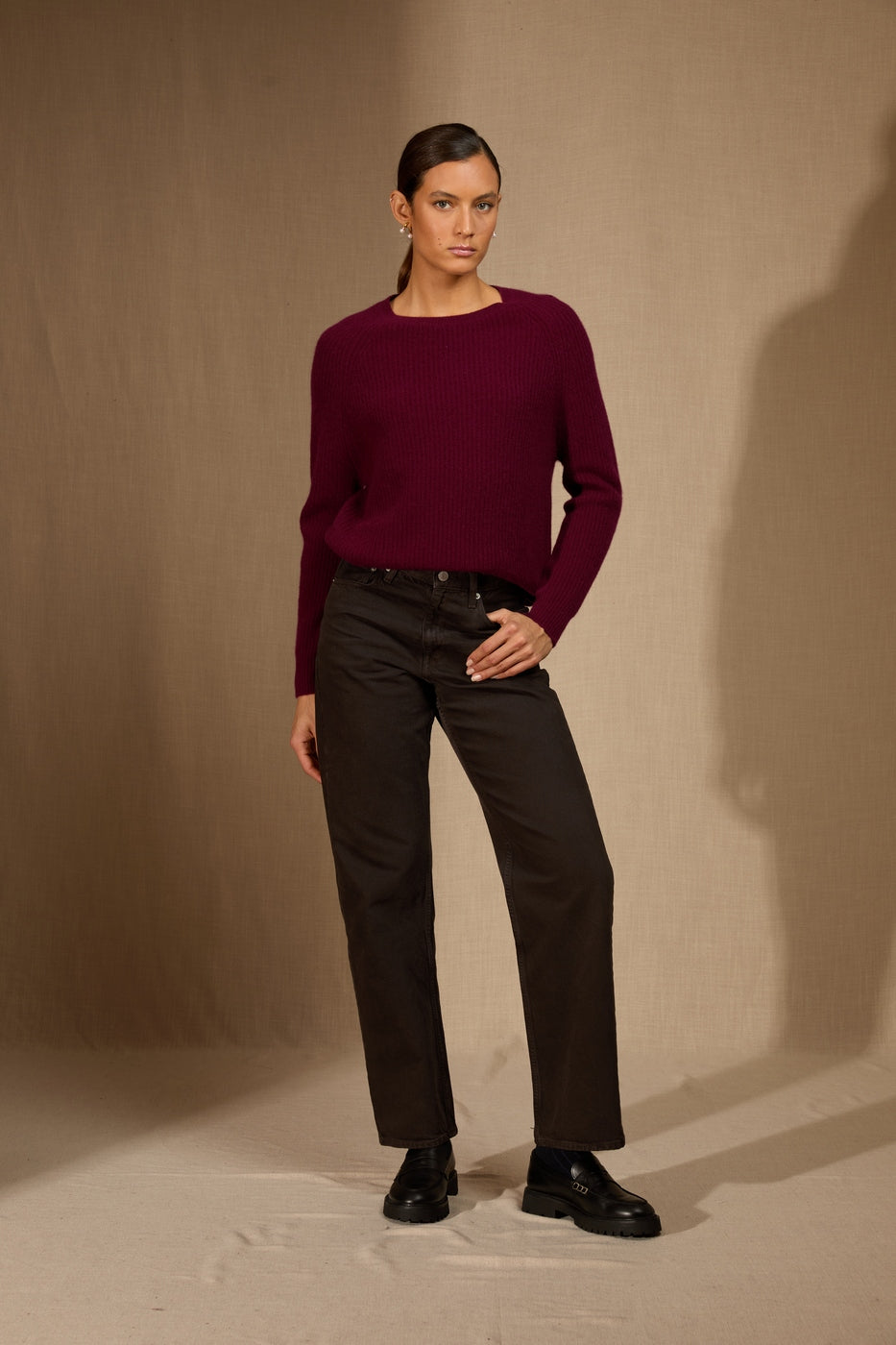 Pull Col Rond 4 Fils Oceane - Bordeaux