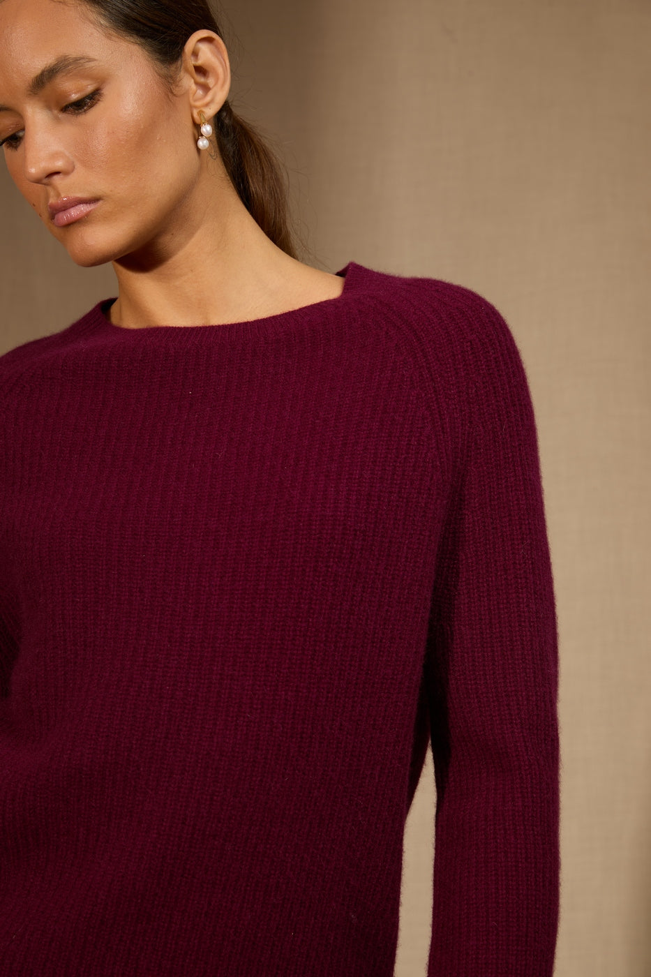 Pull Col Rond 4 Fils Oceane - Bordeaux