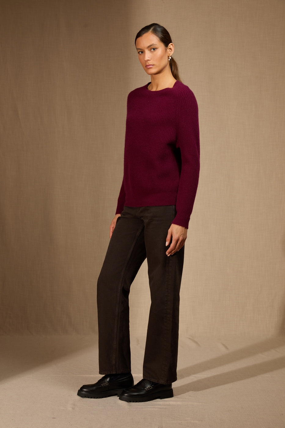 Pull Col Rond 4 Fils Oceane - Bordeaux