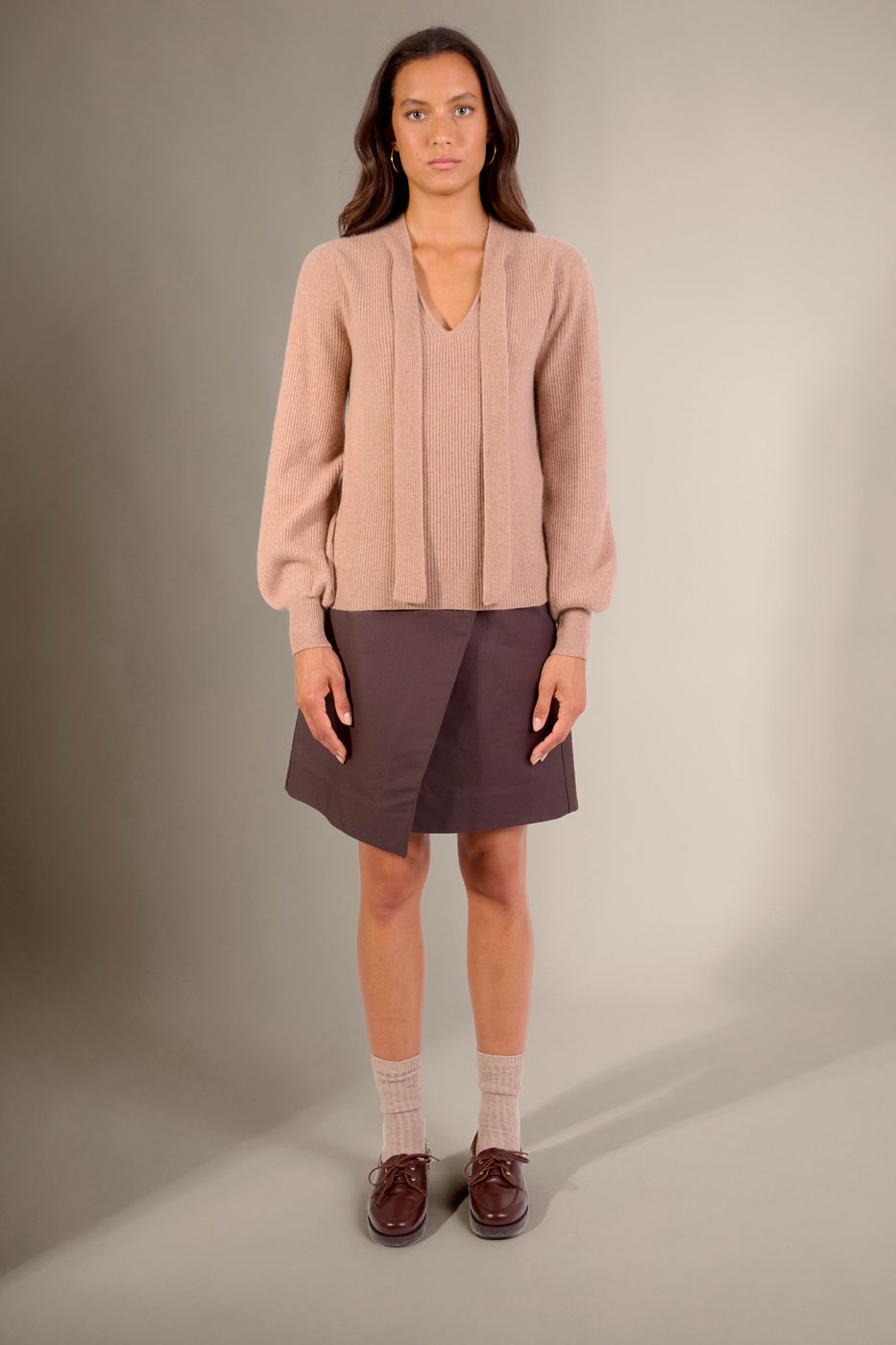 Pull Col Lavallière Ruba - Camel Chiné