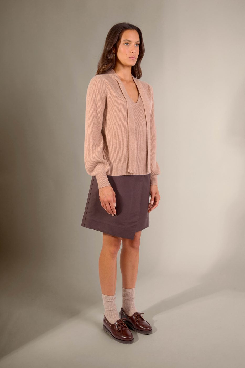 Pull Col Lavallière Ruba - Camel Chiné