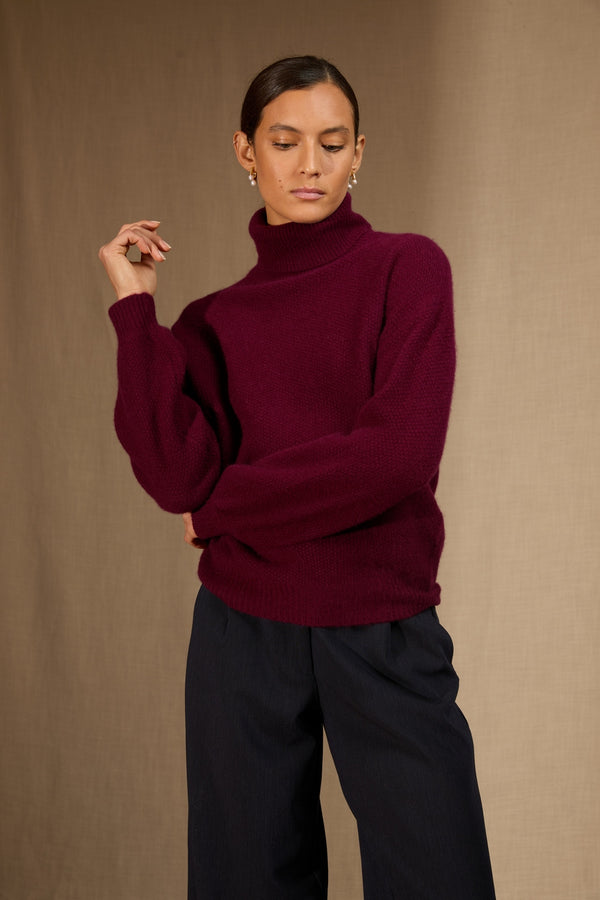 Pemba 6-Ply Roll-Neck Jumper - Burgundy