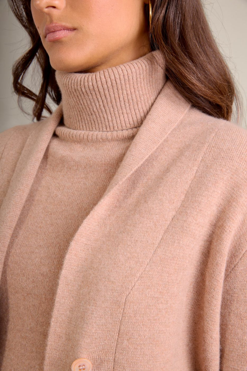 Button-Down Shawl Collar Jacket - Mila - Camel Heather