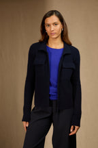 Veste Courte Zippée Col Chemise 4 Fils Sara - Marine
