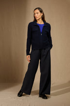 Veste Courte Zippée Col Chemise 4 Fils Sara - Marine