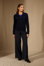 Veste Courte Zippée Col Chemise 4 Fils Sara - Marine