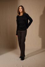 Veste Courte Zippée Col Chemise 4 Fils Sara - Noir