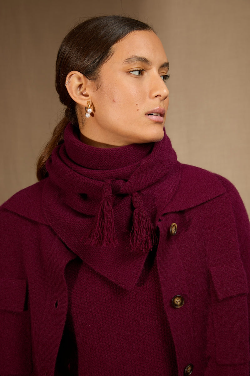 Écharpe Triangle Avec Franges 4 Fils - Condeixa - Bordeaux