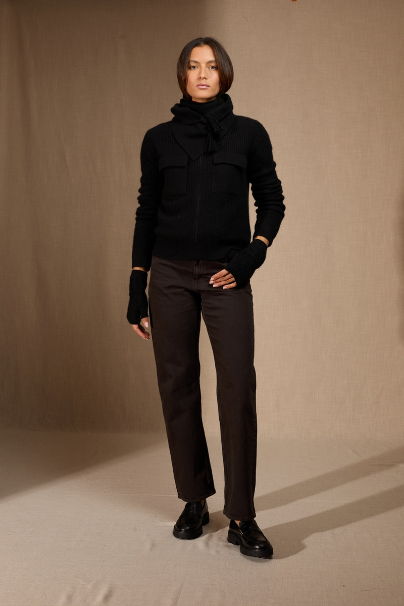 Écharpe Triangle Avec Franges 4 Fils - Condeixa - Noir