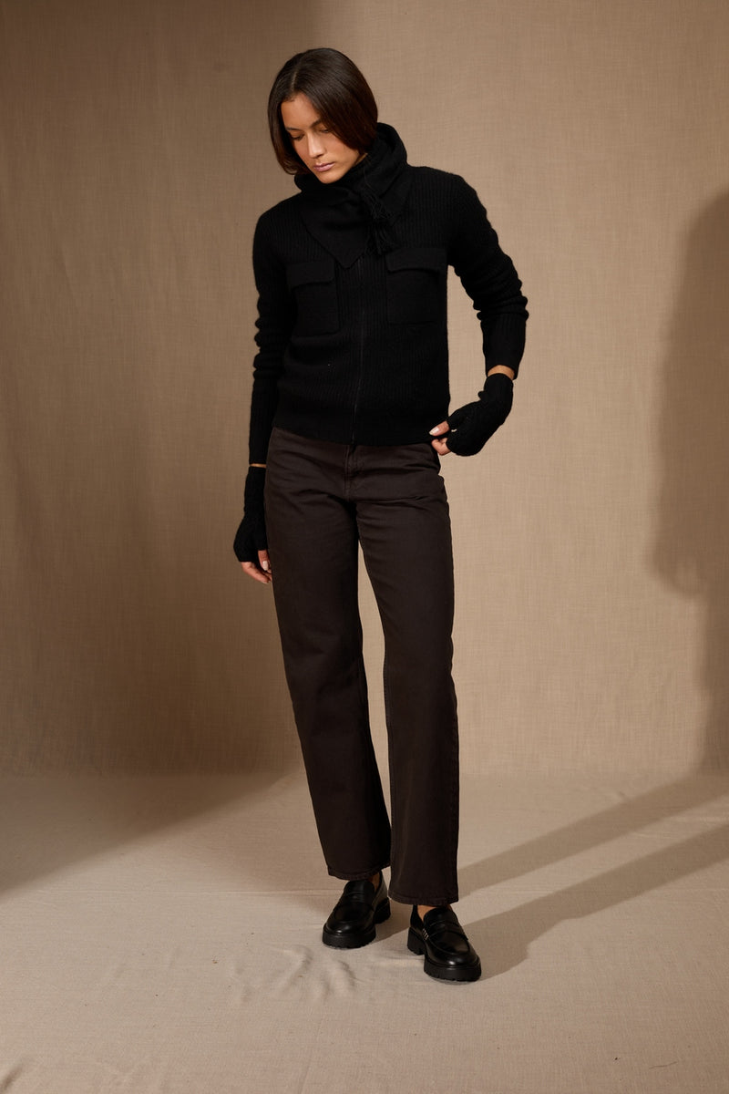 Écharpe Triangle Avec Franges 4 Fils - Condeixa - Noir