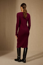 Vestido Abotonado Cuello en V - Maria - Burdeos