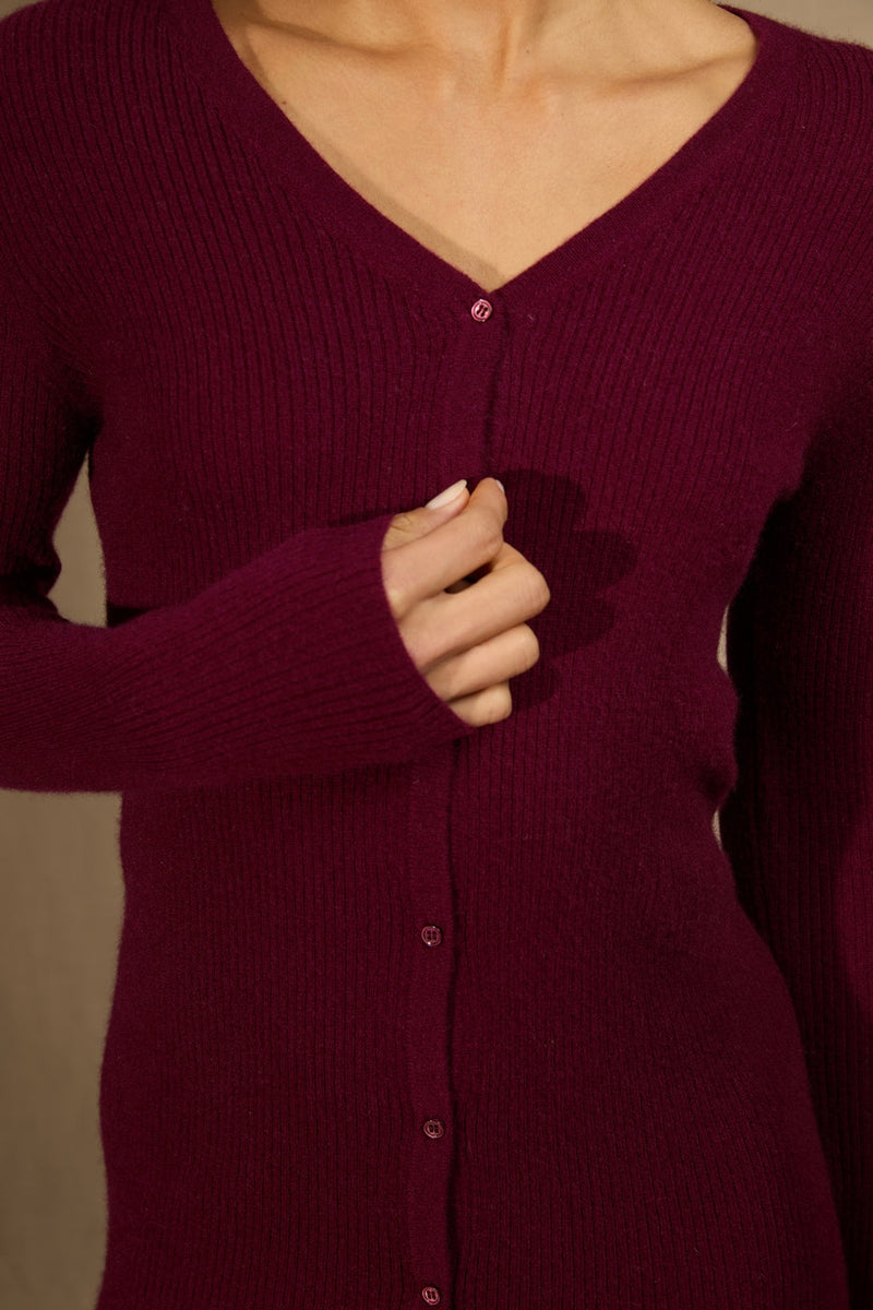 Robe Boutonnée Col V - Maria - Bordeaux