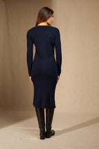 Robe Boutonnée Col V Maria - Marine