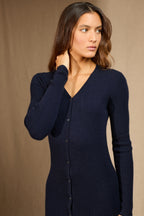 Robe Boutonnée Col V Maria - Marine