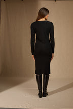 Robe Boutonnée Col V Maria - Noir