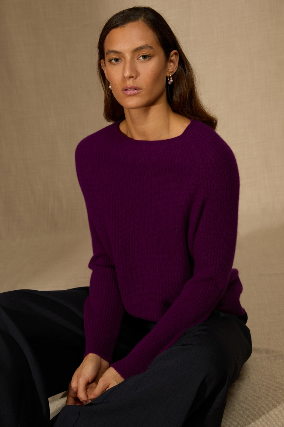 Jersey de Cuello Redondo 4 Hilos - Oceane - Ciruela