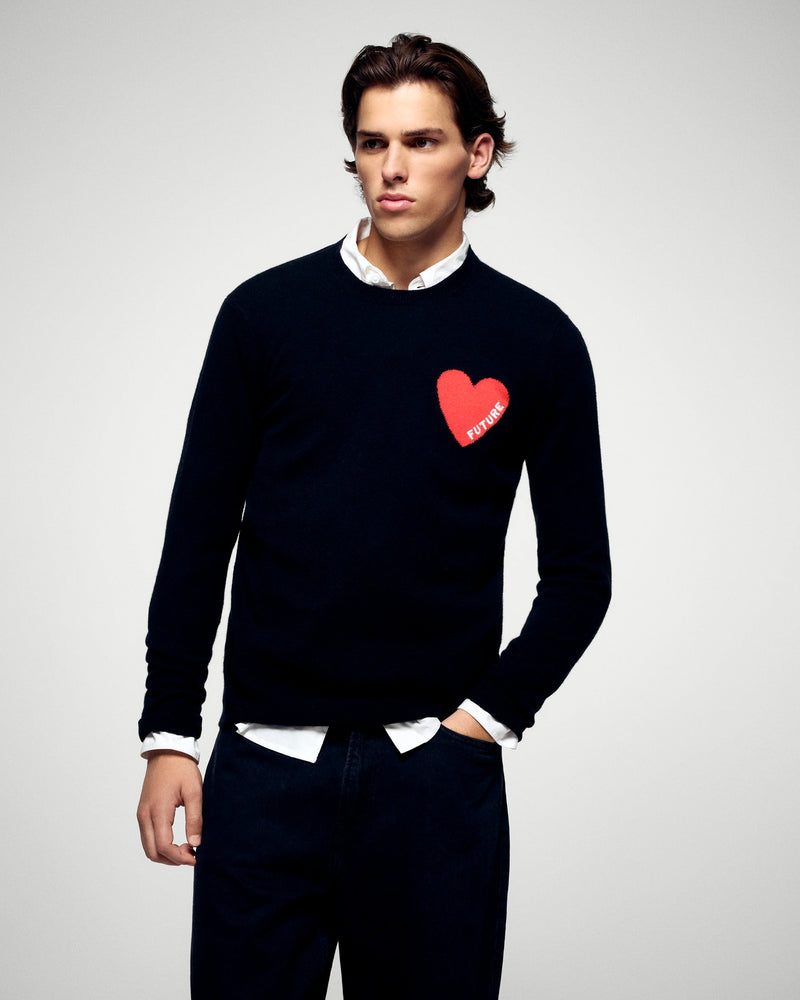 Pull Col Rond Coeur - Noir - Homme