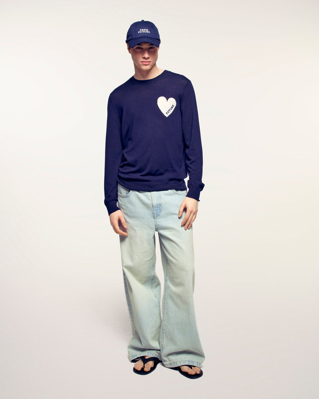 Pull Col Rond Coeur - Navy