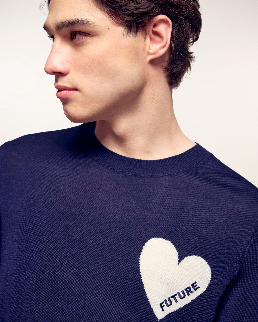 Pull Col Rond Coeur - Navy