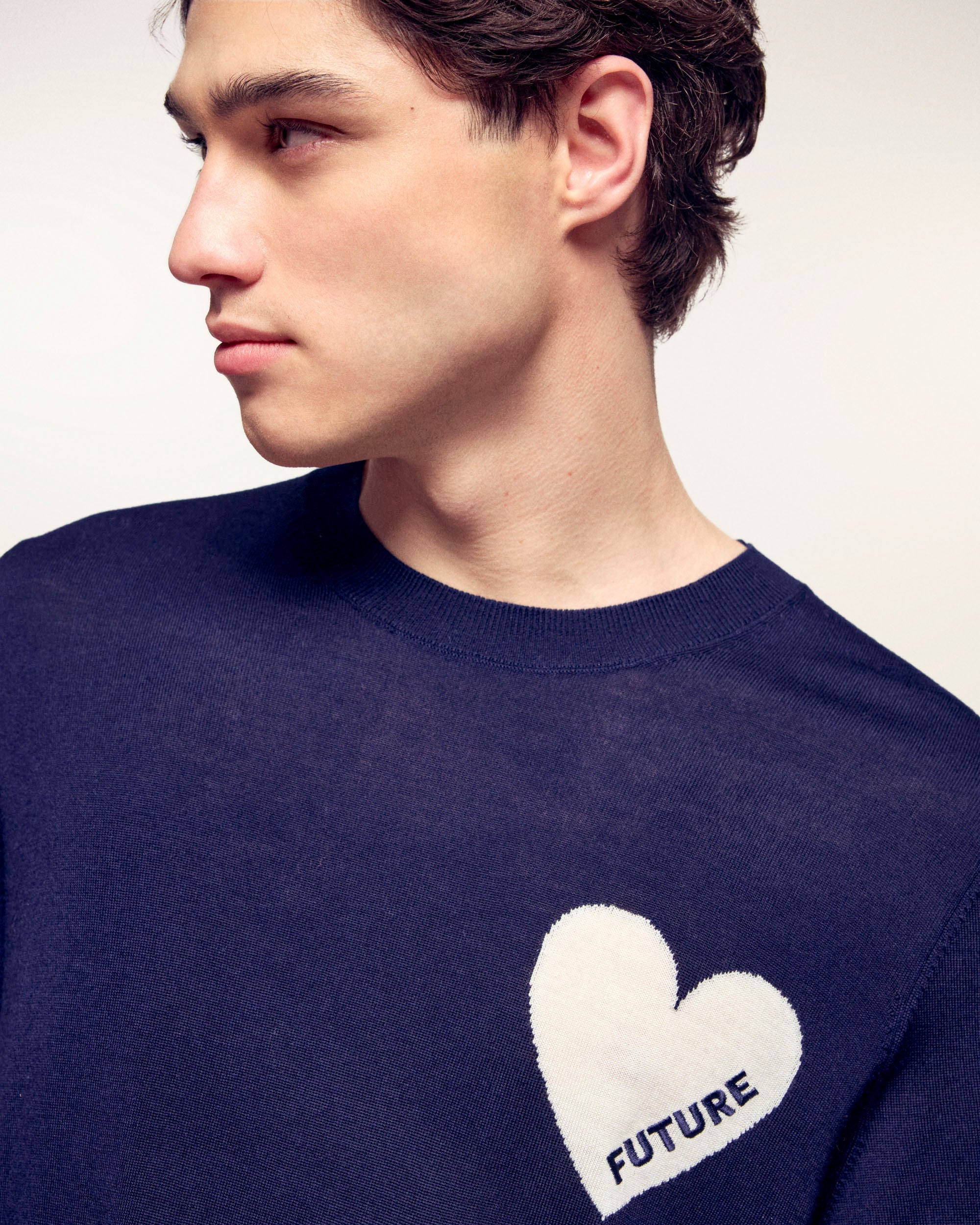 Pull Col Rond Coeur - Navy